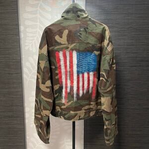 Camouflage American Flag Military Denim Jacket